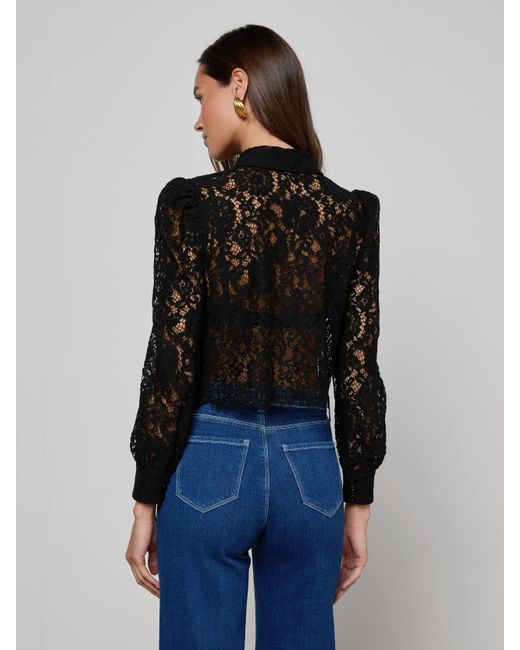 L'Agence Blue Anita Lace Blouse Top