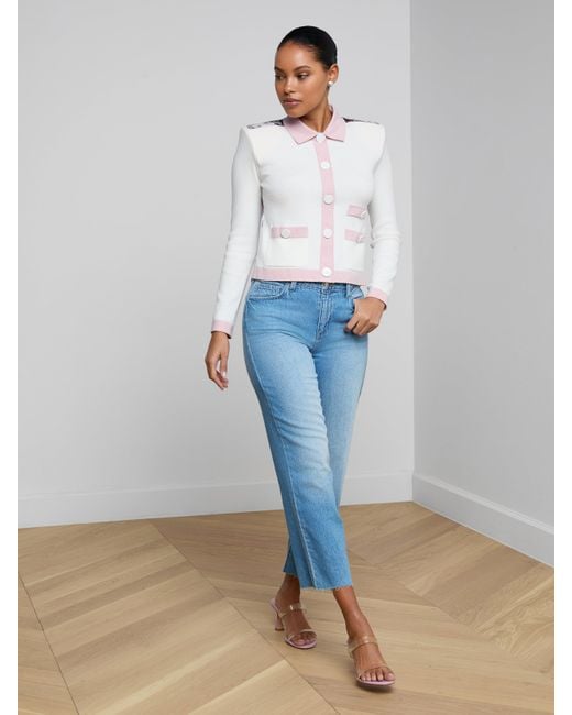Cardigan Avec Dos En Satin Nomi, Ivoire/Rose/Imprimé Jungle Papillons Coloré L'Agence en coloris White