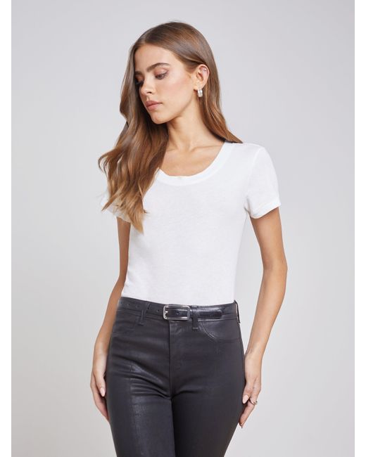 L'Agence White Cory Cotton Scoopneck Tee
