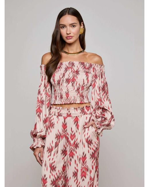 L'Agence Red Graciela Off-Shoulder Top