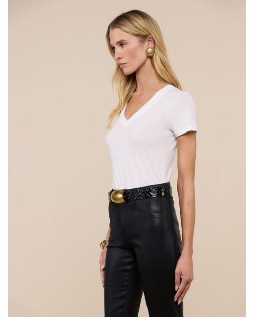 L'Agence White Becca Cotton V-neck Tee