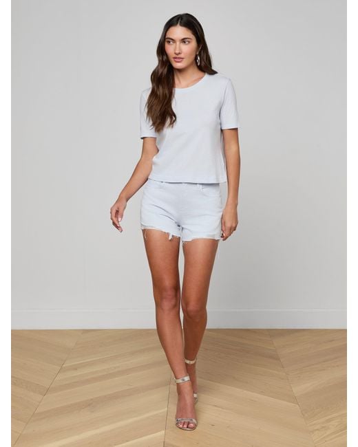 L'Agence White Stormy Cropped Cotton T-Shirt