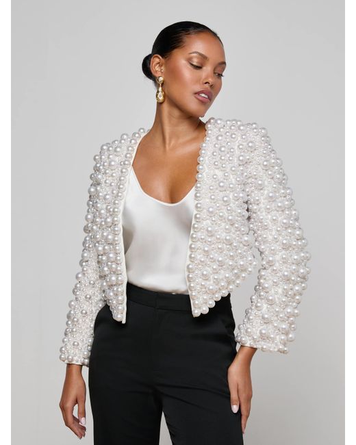 L'Agence White Belle Oversized Pearl Jacket