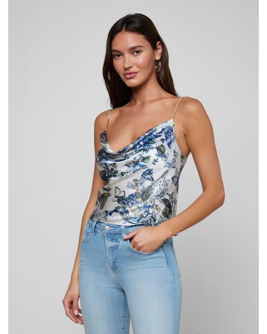 L'Agence Blue Calista Silk Camisole