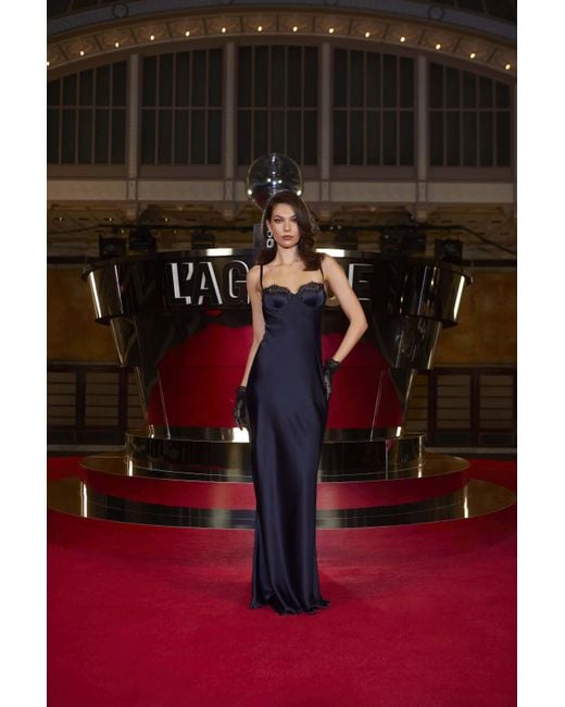 Robe De Soirée En Soie Et Dentelle Shayla, Bleu Nuit L'Agence en coloris Blue