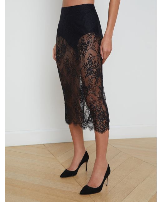 Jupe Crayon En Dentelle Makena, Noir L'Agence en coloris Multicolor