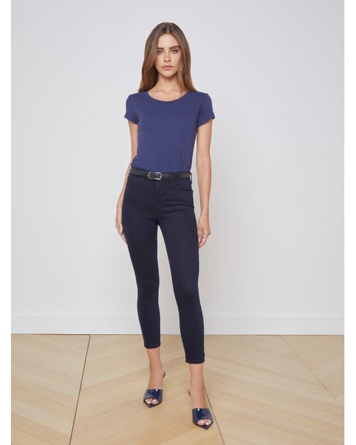 T-Shirt En Coton À Encolure Dégagée Cory, Bleu Marine L'Agence en coloris Blue