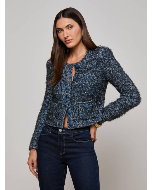 L'Agence Blue Una Knit Cardigan