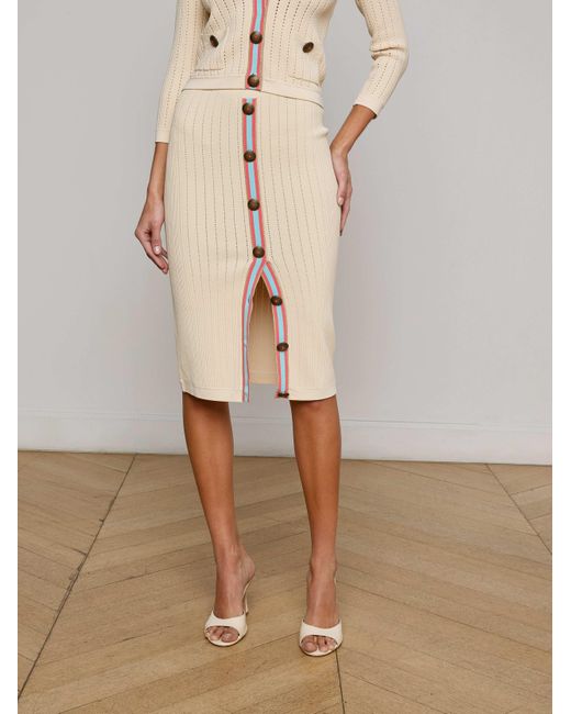 Jupe En Maille Pointelle Melania, Écru/Corail/Bleu Pâle L'Agence en coloris Natural