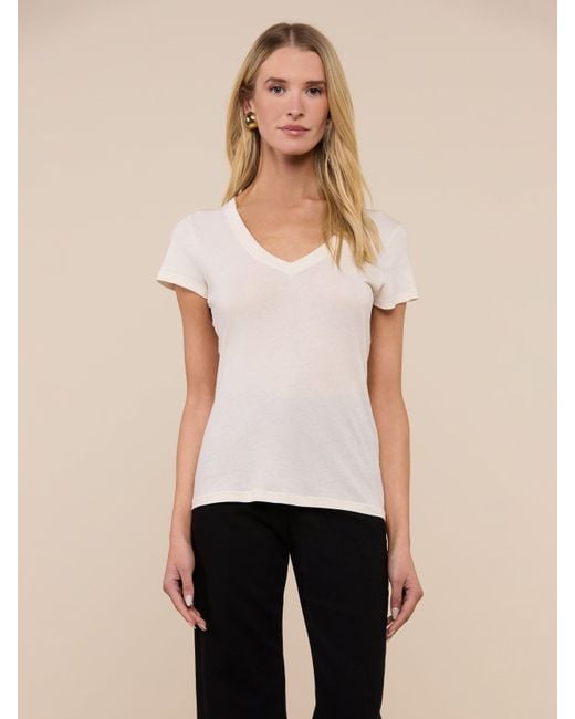L'Agence White Becca Cotton V-neck Tee