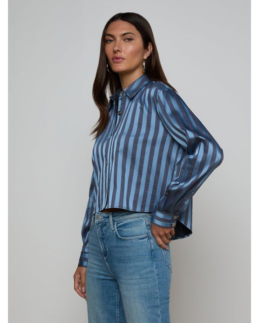 L'Agence Blue Cosette Satin Shirt
