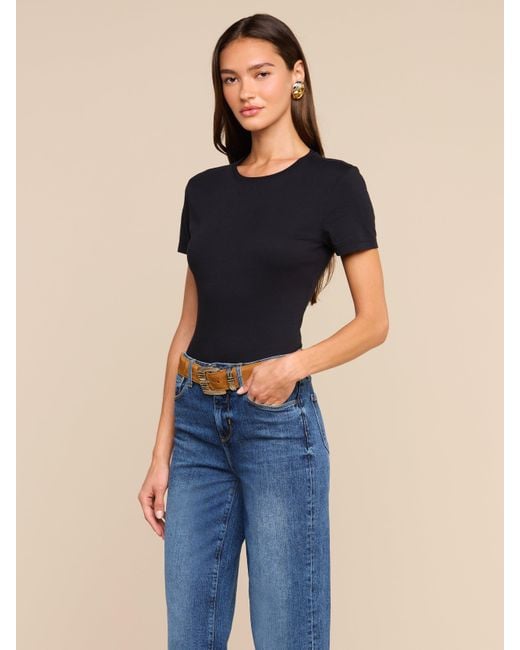 L'Agence Black Aileen Cotton Crewneck T-Shirt