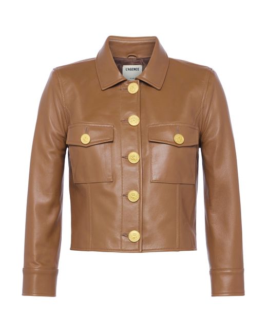 L'Agence Blue Kumi Cropped Leather Jacket