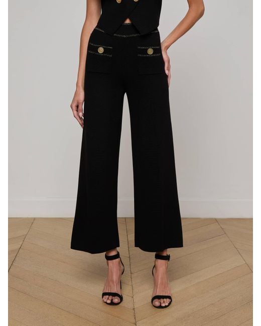 Pantalon Large En Maille Madrid, Noir/Doré L'Agence en coloris Black