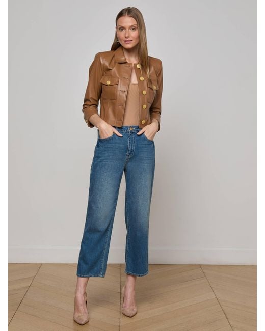 L'Agence Blue Kumi Cropped Leather Jacket