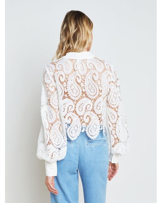 L'Agence White Odelia Lace Blouse Top