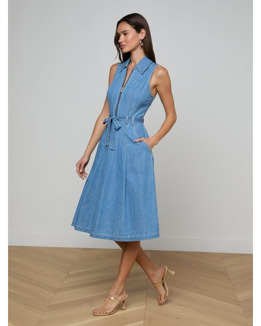 L'Agence Blue Kieran Shirt Dress