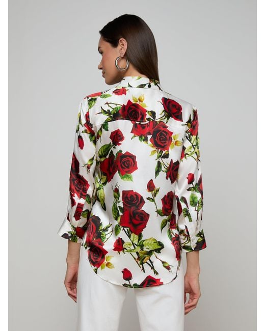 Chemisier En Soie Dani, Blanc Avec Un Imprimé Roses Rouges Romantique L'Agence en coloris Multicolor
