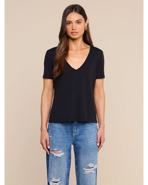 L'Agence Black Brianna Cotton V-Neck T-Shirt