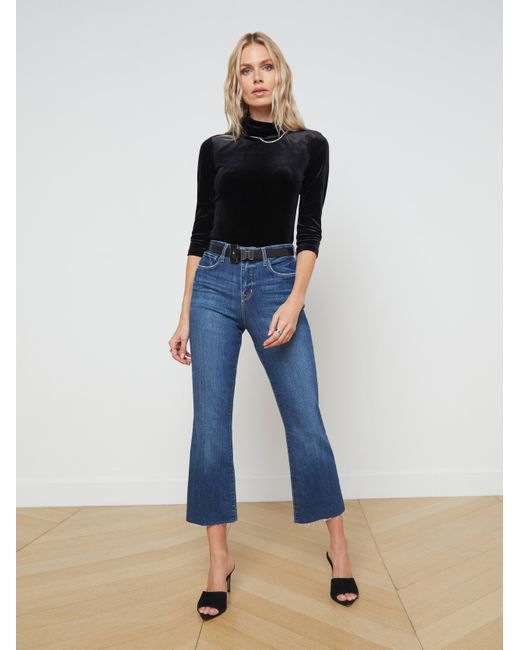 L'Agence Blue Kendra Cropped Flare Jean