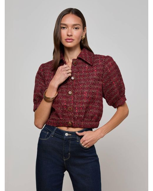 L'Agence Red Cove Cropped Tweed Jacket