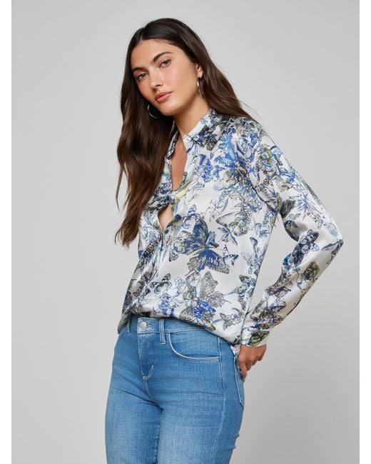 L'Agence Blue Tyler Silk Blouse Top