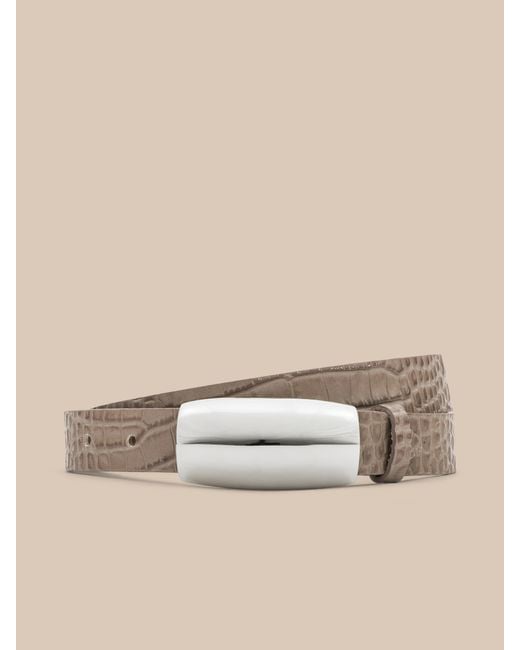 L'Agence White Marlowe Croc-Embossed Leather Belt