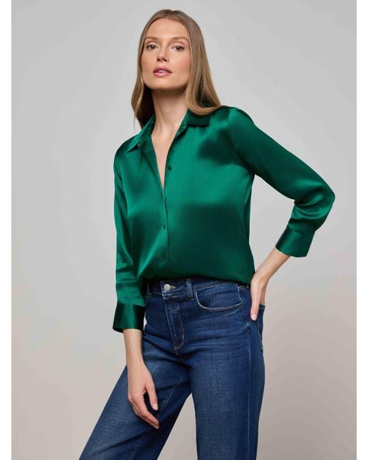 L'Agence Green 'Agence Dani Silk Blouse Top