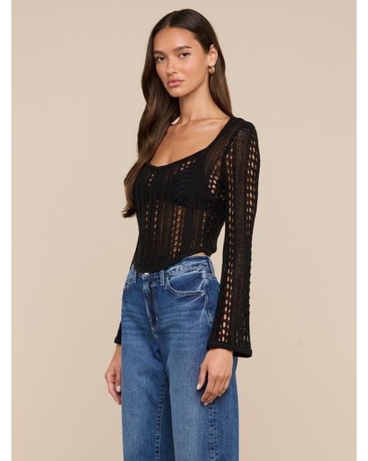 L'Agence Black Orine Pointelle Knit Top