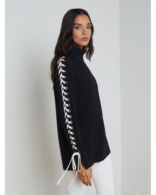 L'Agence Black Nola Lace-Up Turtleneck