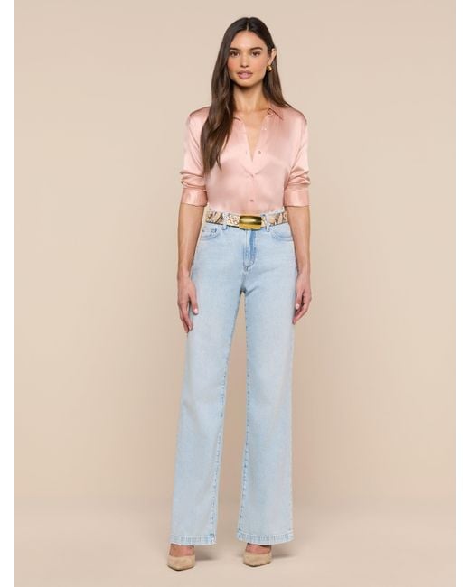 L'Agence Blue Tyler Silk Blouse Top