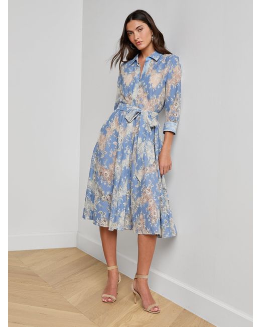 L'Agence Blue Ralphie Lace Midi Dress