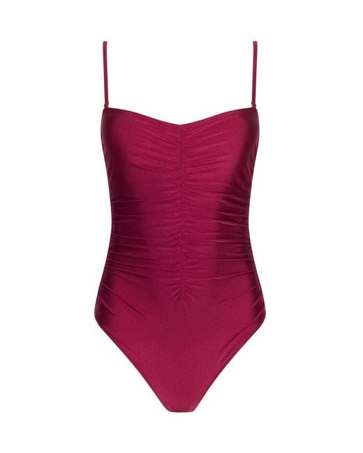 L'Agence Red Aubrey Ruched One-Piece Swimsuit