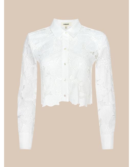 L'Agence Natural Seychelle Cropped Eyelet Blouse Top