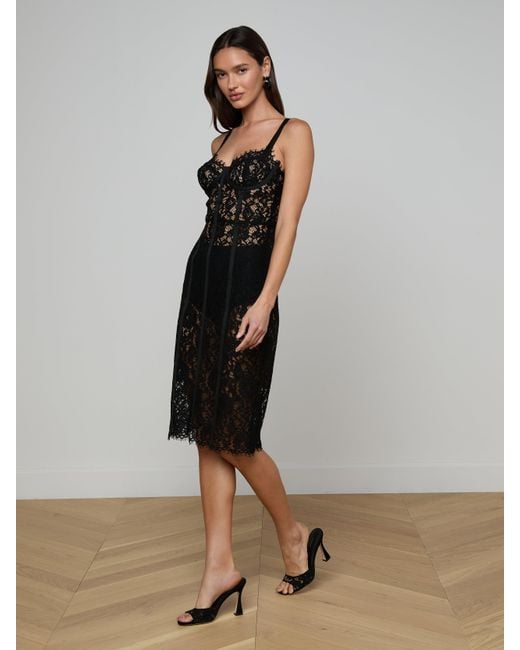 L'Agence Black Jennifer Lace Midi Dress
