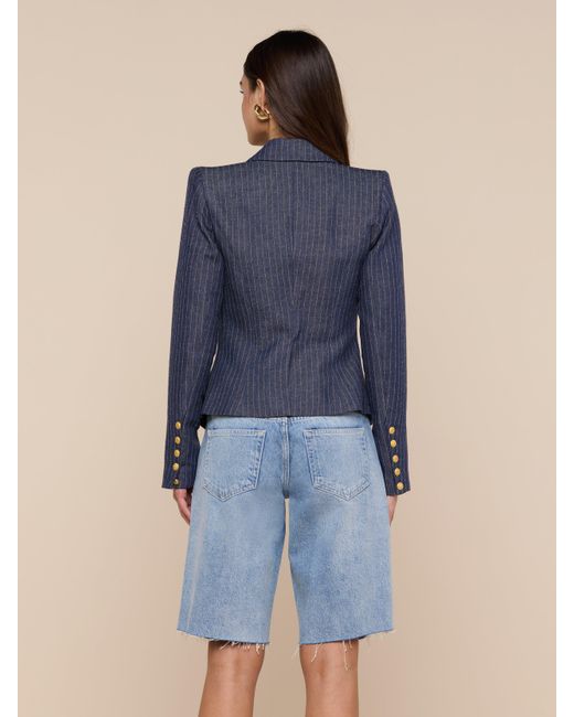 L'Agence Blue Solar Pinstriped Blazer