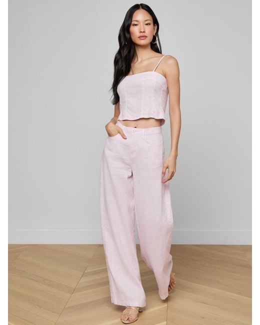L'Agence Pink Amara Linen Wide-Leg Pants