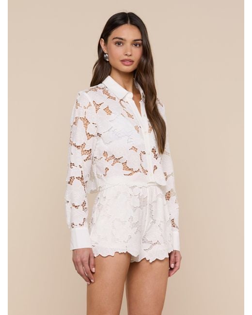 L'Agence Natural Seychelle Cropped Eyelet Blouse Top