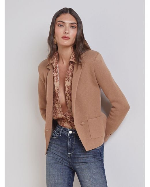 L'Agence Blue Sofia Knit Blazer