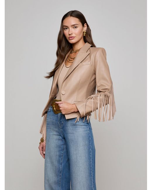 L'Agence Blue Vashti Fringed Leather Blazer