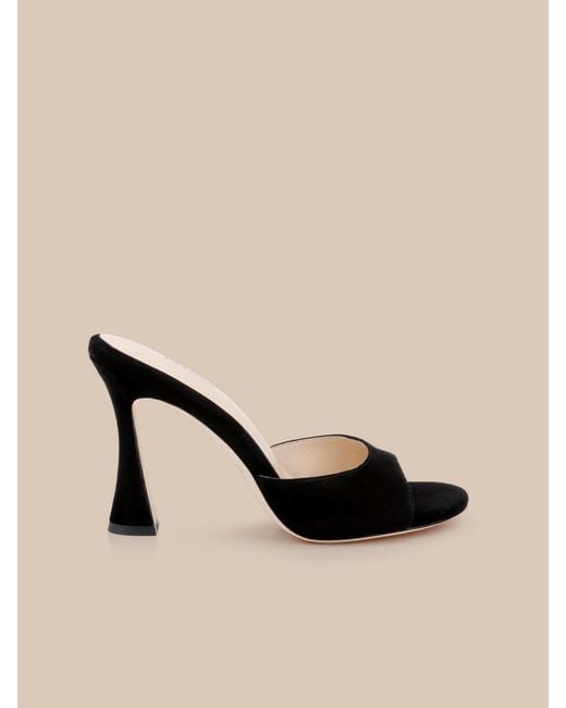 L'Agence Black Rounded-Toe Suede Avery Heeled Sandals