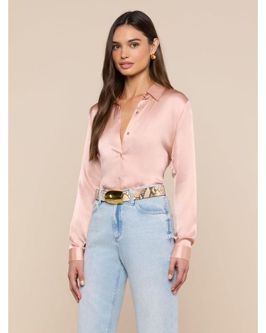 L'Agence Blue Tyler Silk Blouse Top