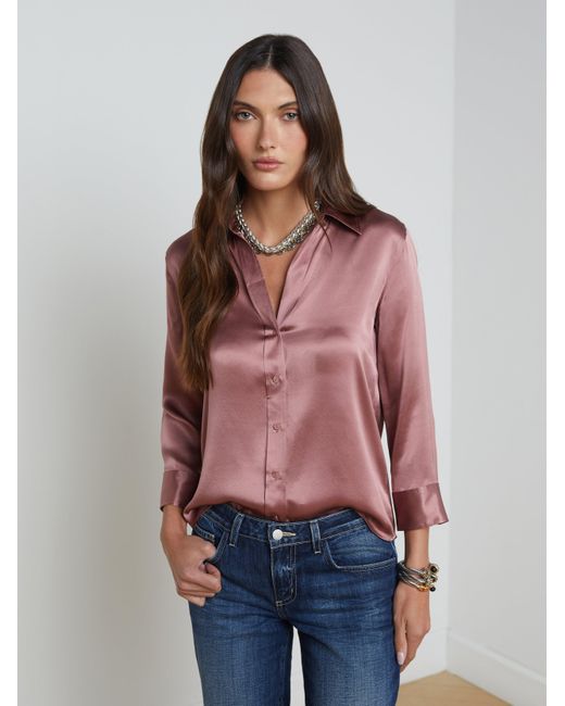 L'Agence Red Dani Silk Blouse Top