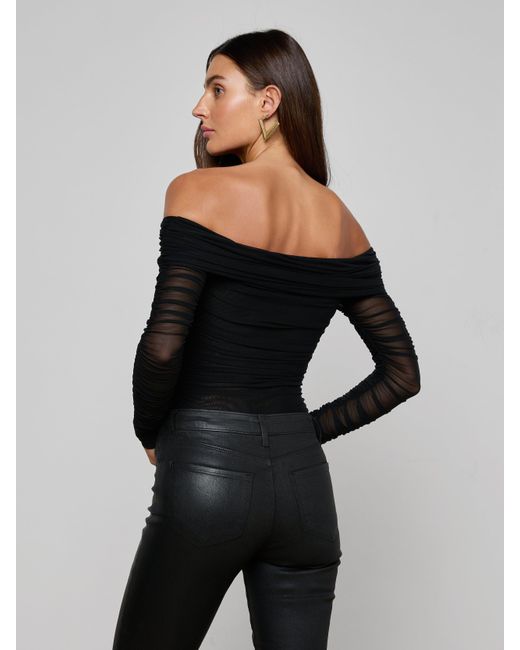 L'Agence Black Poppie Off-The-Shoulder Bodysuit