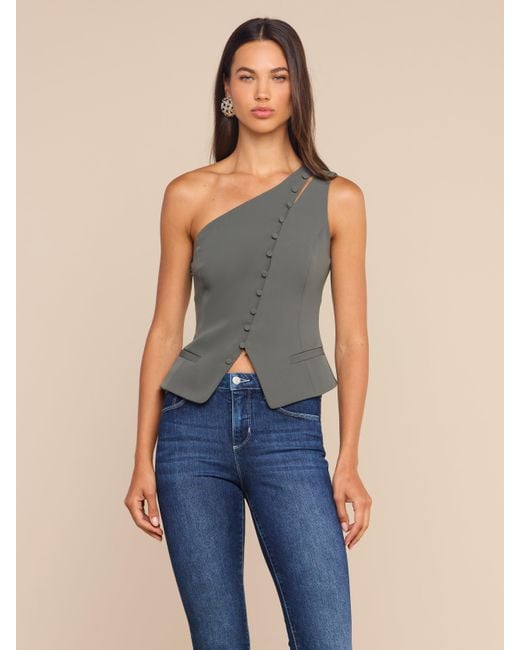 L'Agence Blue Zinnia One-Shoulder Top