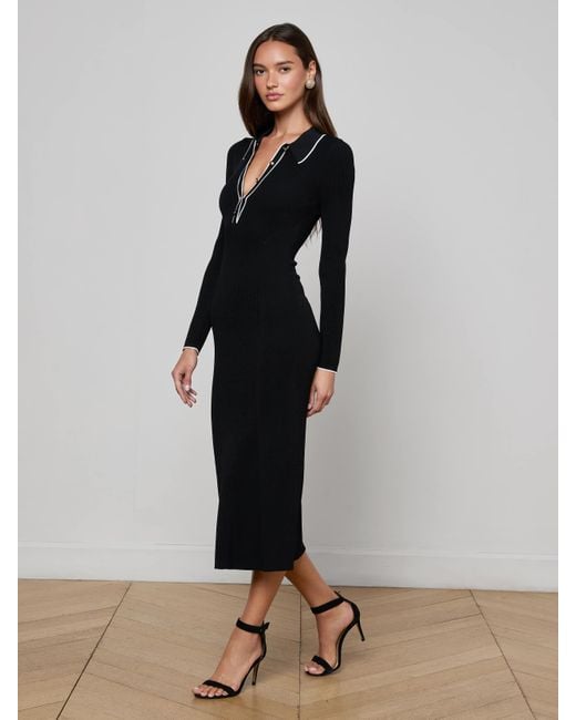 Robe Mi-Longue En Maille Yaretzi, Noir/Blanc L'Agence en coloris Black