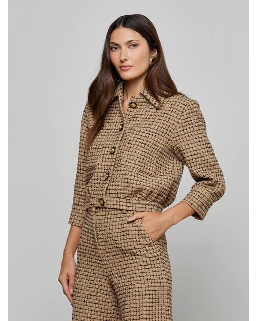 Veste Courte En Tweed Jia, Chai Latte/Noir L'Agence en coloris Brown