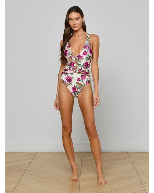 L'Agence Multicolor Lisa Plunge One-Piece Swimsuit