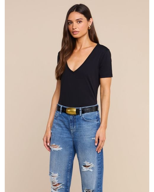 L'Agence Black Brianna Cotton V-Neck T-Shirt
