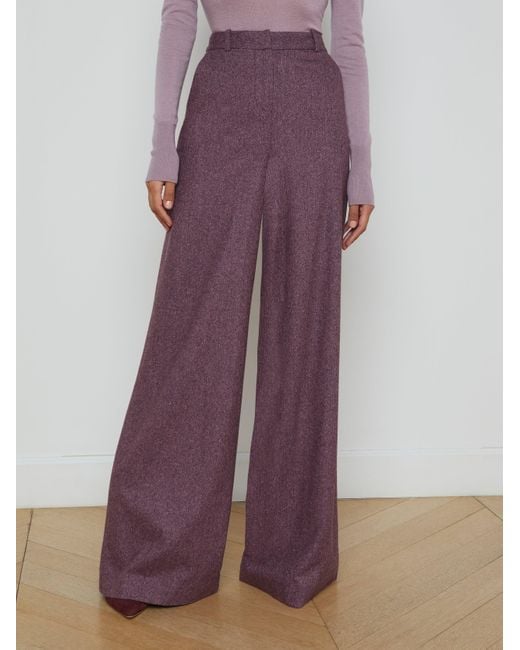 L'Agence Purple Pilar Wool Wide-Leg Pants